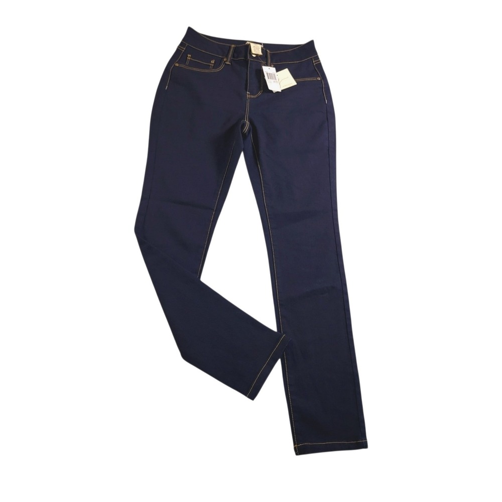 Andrea Jovine Womens 4P Dark Wash Straight Leg Petite High Rise Stretch Jeans